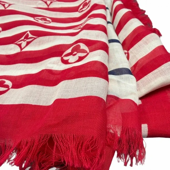 Louis Vuitton LV Escale Striped Red Blue Pareo Shawl M76193 SS20 Limited Edition